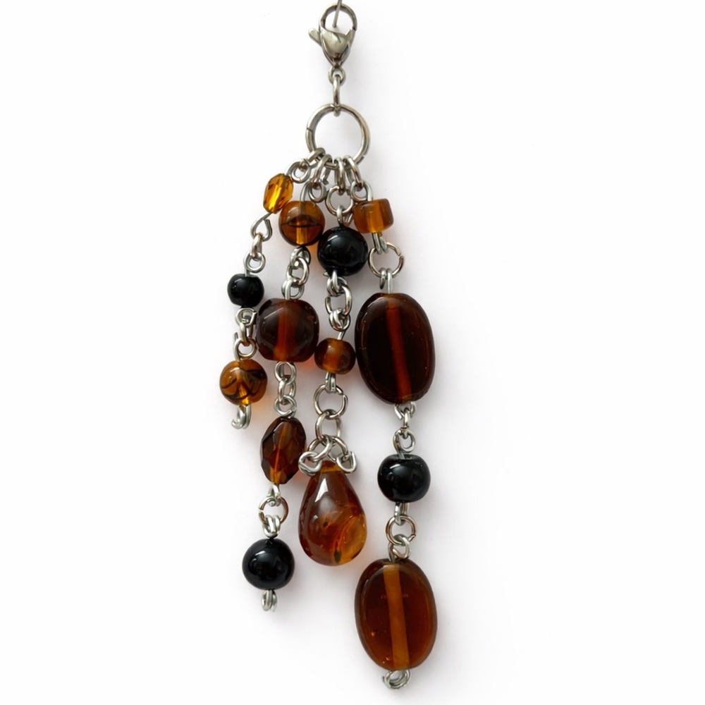 Amber Brown Black Beaded Charm - Keychain Bag Charm Zipper Pull | Minimalist - Picture 1 of 5